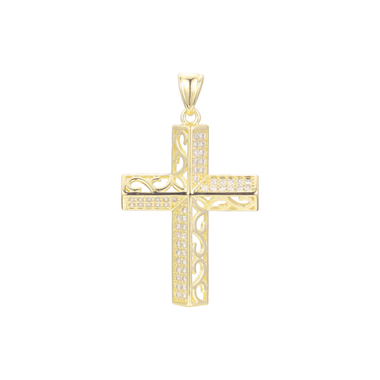 Filigree paved White CZ Rose Gold cross pendant