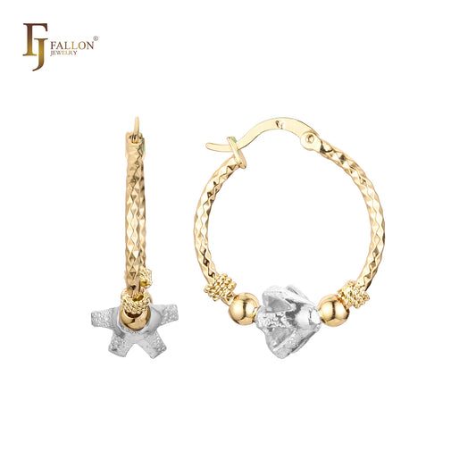 Star Beads 14K Gold, Rose Gold two tone Hoop Earrings