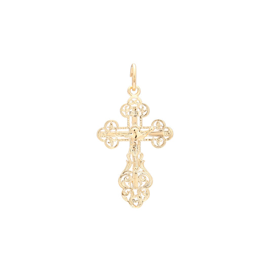🔥 Orthodox cross budded pendant in 14K Gold, Rose Gold & White Gold plating colors
