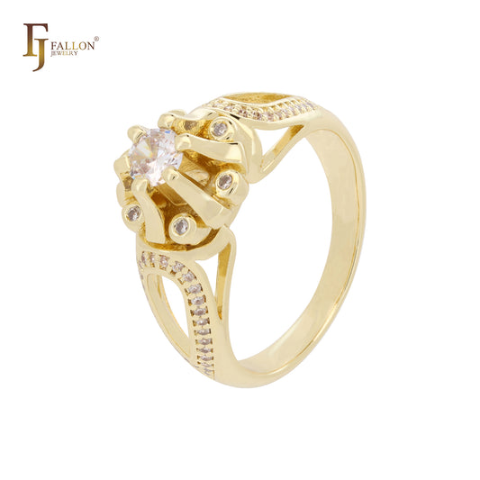 Solitaire com garras brancas CZ ouro 14K, anéis fashion em ouro rosa