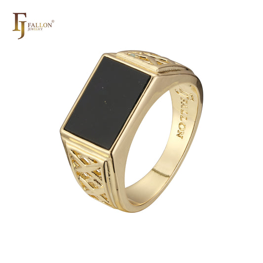 Rose Gold Men's painted black signet rings