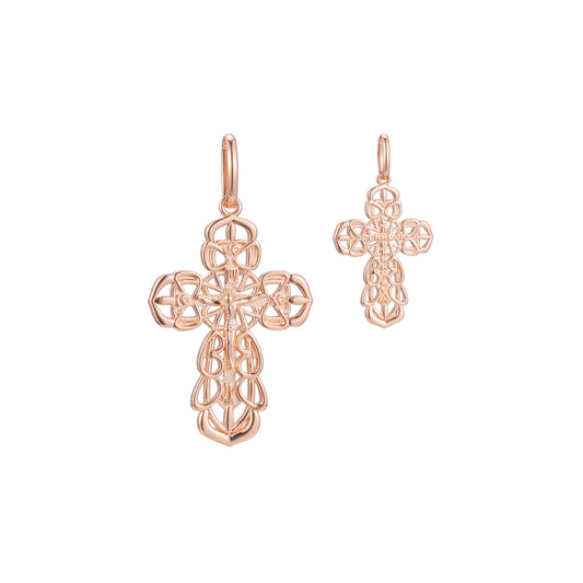 Eastern Orthodox Russian budded pendant in Rose Gold two tone, 14K Gold plating colors