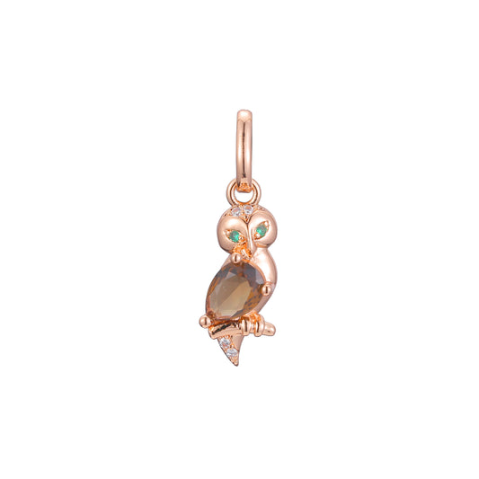 Owl animal pendant in Rose Gold two tone, 14K Gold plating colors