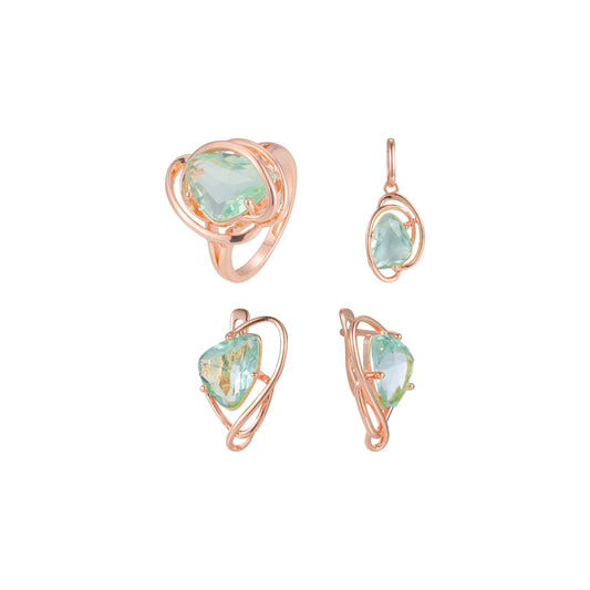 .Rose Gold big stone apple green solitaire set embraced by cable