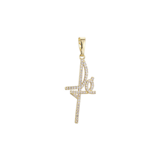 WHite CZs Cluster Sign of Spanish Faith 14K Gold Pendant