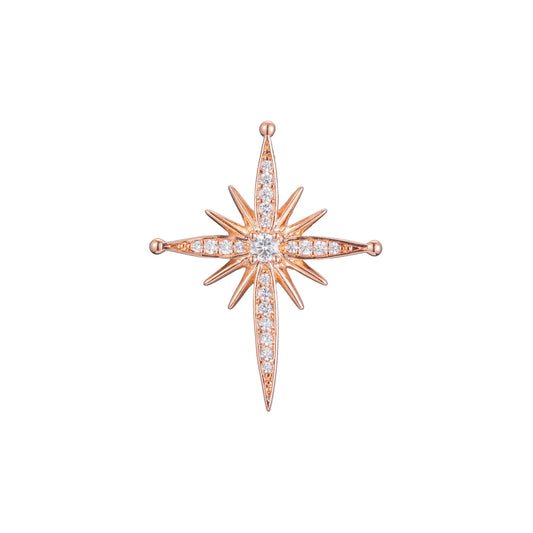 Cluster White CZs Shiny Rose Gold, 14K Gold Star pendant
