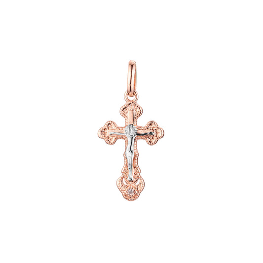 .crucifix Eastern Orthodox Russian 14K Gold, Rose Gold two tone, White Gold pendant