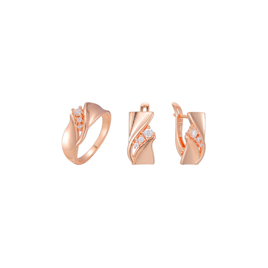Ribbon three stones rings jewelry set plated in Rose Gold colors