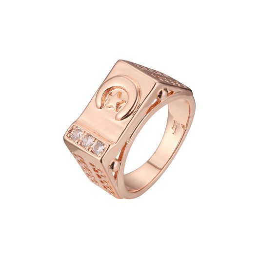 Rose Gold Religious Star and Crescent Islamic Signet Men's Rings
