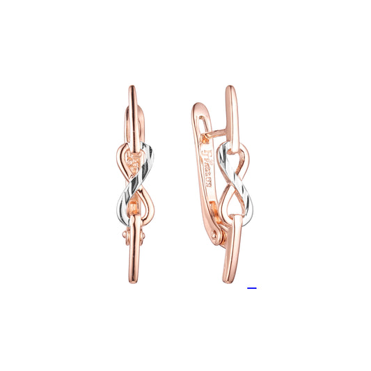 Infinity earrings in 14K Gold, Rose Gold two tone plating colors