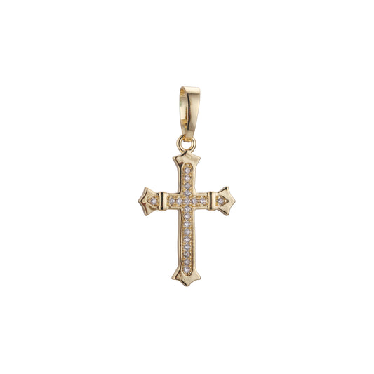 CLuster white CZs 14K Gold Latin Cross Pendant