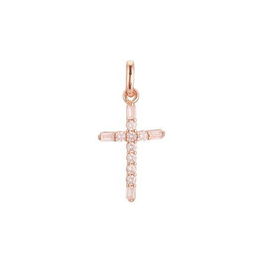 Cluster white CZs Rose Gold, 14K Gold Latin Cross Pendant