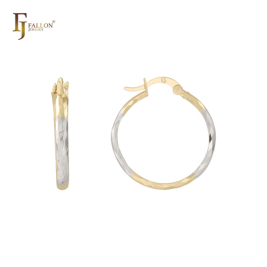 Textured 14K Gold two tone Hoop Earrings