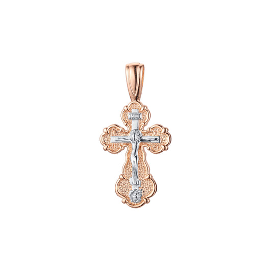 🔥 Eastern Orthodox Russian budded pendant in Rose Gold two tone, 14K Gold plating colors