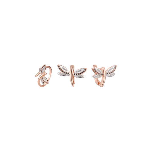 Conjunto de libélula de dos tonos de oro rosa