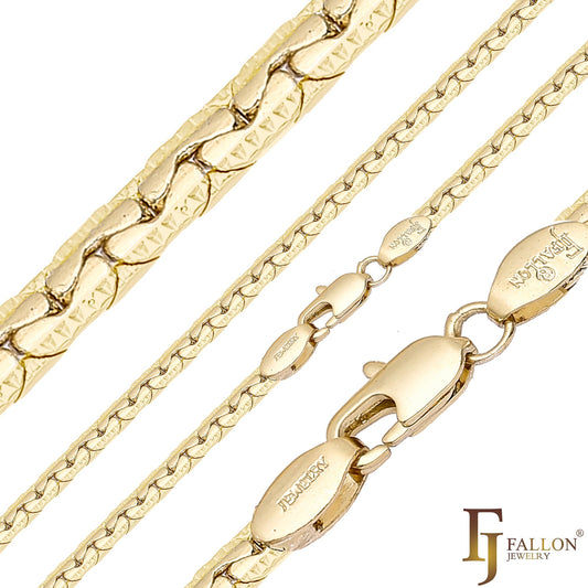 Fancy C link dot hammered 14K Gold, Rose Gold two tone chains CRLH