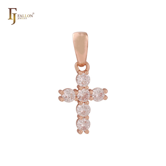 Cluster White CZs Latin Cross 14K Gold pendant