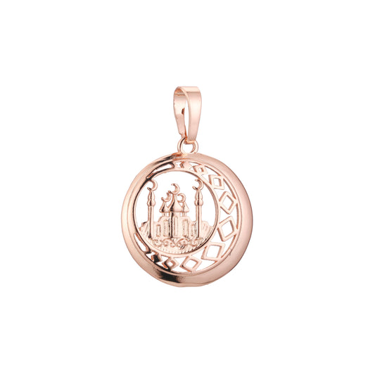 Islamic pendant of the moon and temple in 14K Gold, Rose Gold two tone plating colors