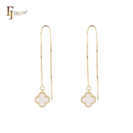 🔥 Clover White Gold, Rose Gold, 14K Gold threader drop earrings