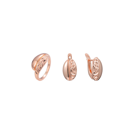 Conjunto de joias anéis de grãos de café em ouro rosa