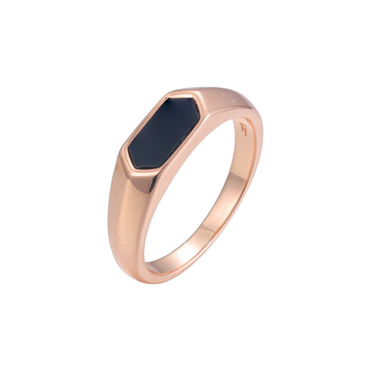 Men's flat black signet rings plated in Rose Gold
