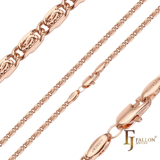 Snail link center hammered chains plated in Rose Gold