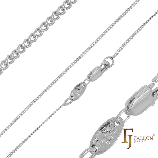 Thin Curb link chains plated in White Gold, Rose Gold