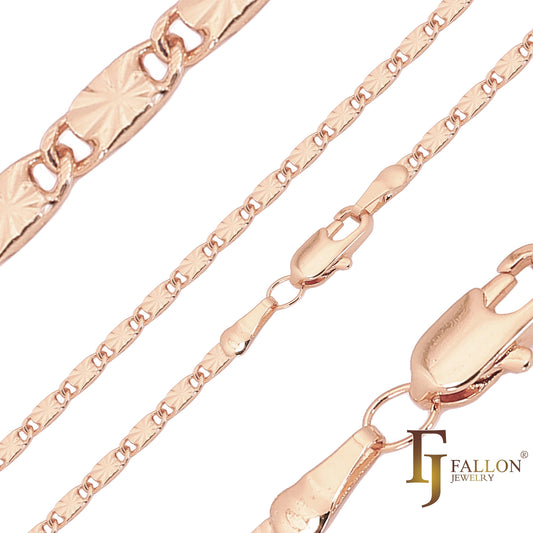 🔥 Classic solid snail link sunburst hammered chains plated in White Gold, 14K Gold, Rose Gold, two tone