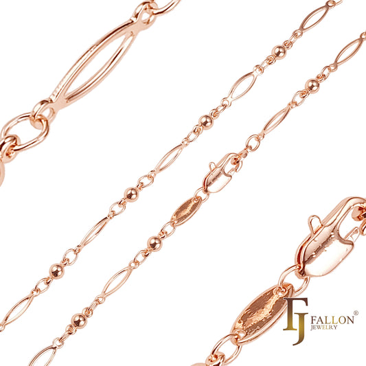 Correntes de contas de elos extravagantes banhadas em ouro 14K, ouro rosa