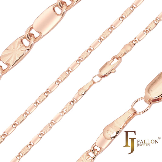 Snail link half sunburst hammered chains plated in 14K Gold, Rose Gold