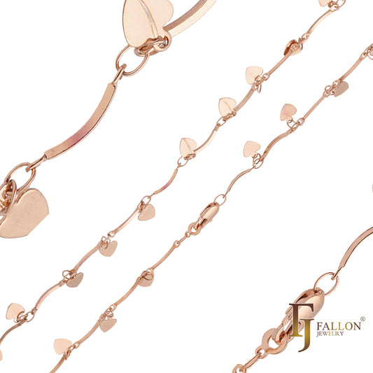 Spade heart leaves fancy bar link chains plated in 14K Gold, Rose Gold