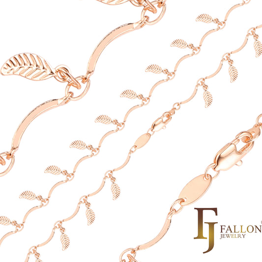 Great textured leaves fancy bar link Rose Gold chains