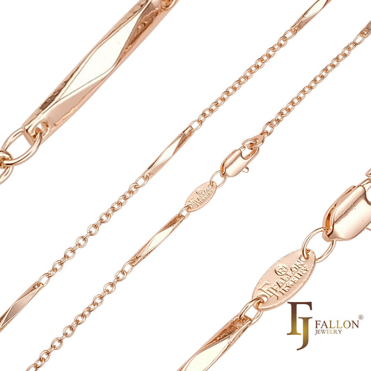 Fancy bar link chains plated in 14K Gold, Rose Gold