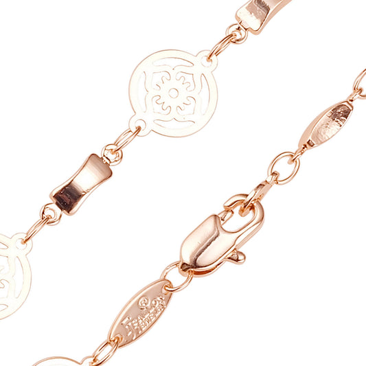 Fancy flower link chain plated in 14K Gold, Rose Gold