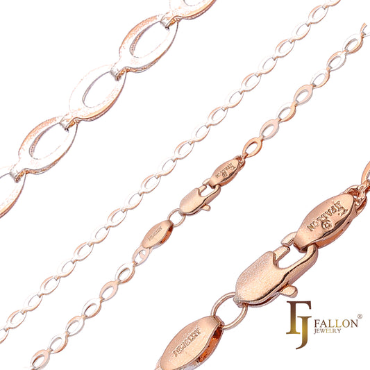 {Customize} Horse eye Marquise Fancy link chains plated in 14K Gold, Rose Gold two tone