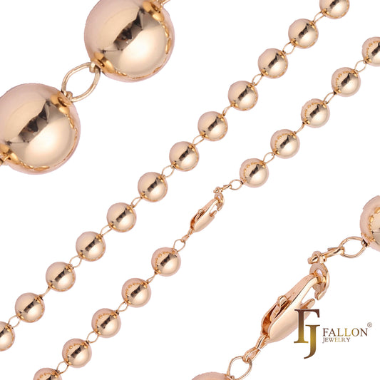 Classic bead chains plated in White Gold, 14K Gold, Rose Gold, two tone, three tone