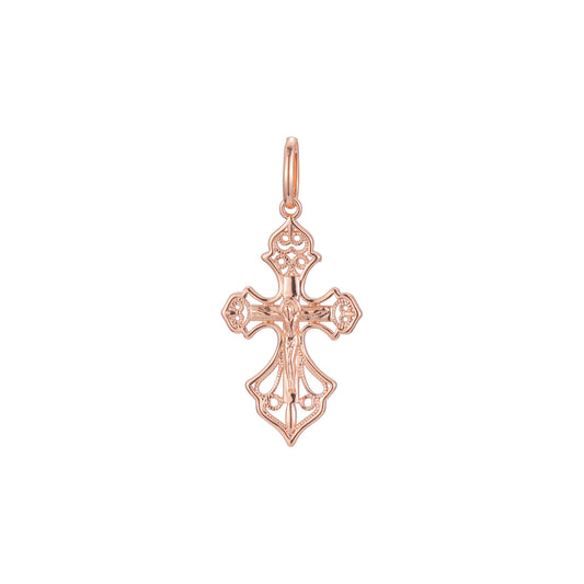 Eastern Orthodox Russian budded pendant in 14K Gold, Rose Gold two tone plating colors