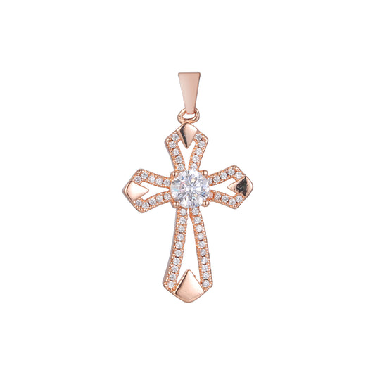 Latin paved white CZ cross pendant