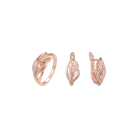 Juego de hojas de dos tonos de oro rosa con piedra.