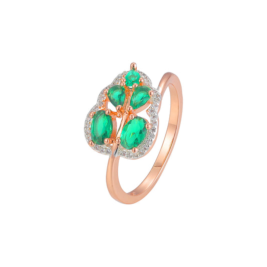 Great leave emerald cluster rings plated in Rose Gold two tone