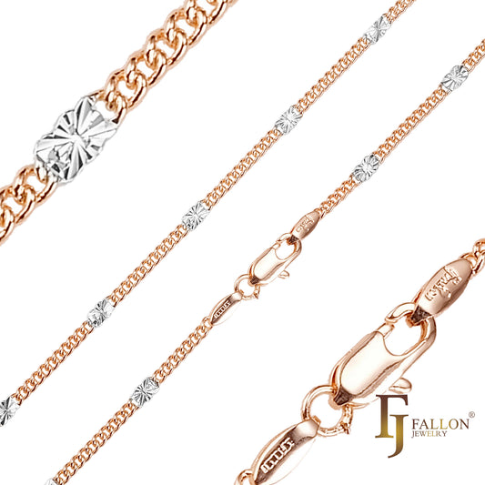 Sunflower fancy link chains plated in 14K Gold, Rose Gold, two tone, White Gold