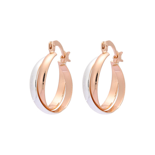 Brincos de argola de dois tons de ouro rosa de anel duplo