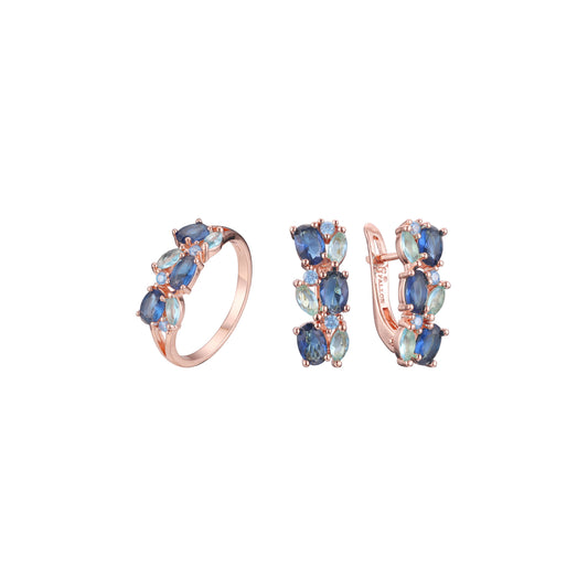 Rose Gold mixed blue ocean cluster rings jewelry set
