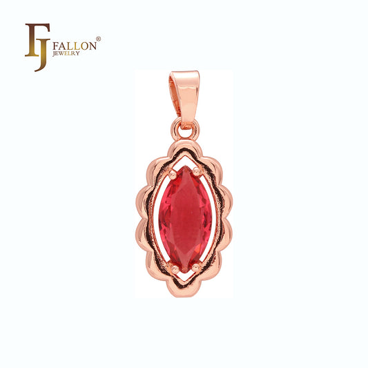 Solitaire Marquise Red or blue Cz Rose Gold pendant