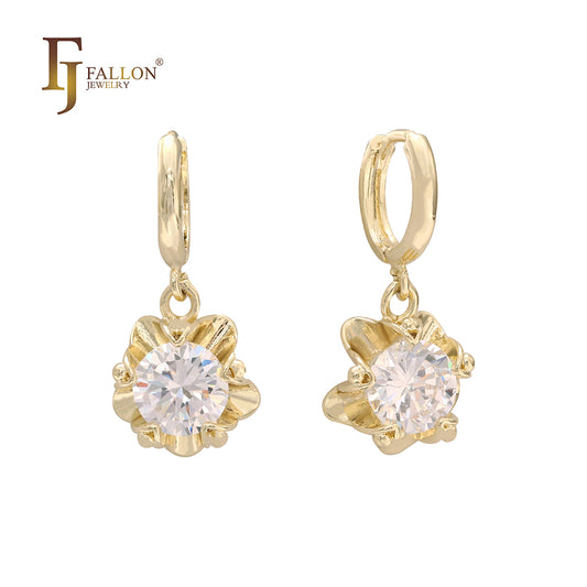 Solitaire round colorful CZs huggie earrings