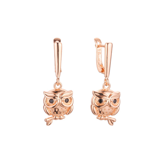 Eulen-Cluster-Ohrringe aus 14-kar?tigem Gold mit Ros¨¦vergoldung