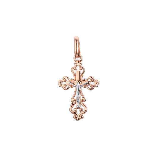 🔥 Eastern Orthodox Russian budded pendant in Rose Gold two tone, 14K Gold plating colors