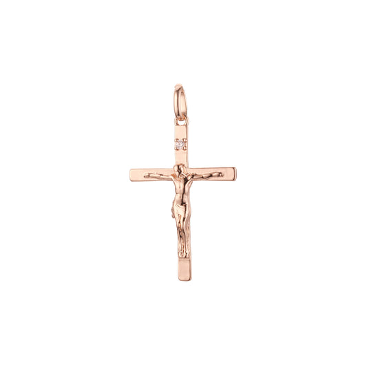 Cluster white CZs 14K Gold, Rose Gold Crucifix Cross Pendant