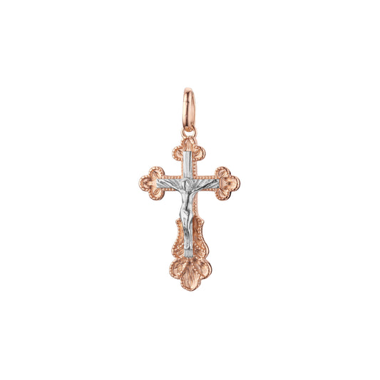 🔥 Eastern Orthodox Russian budded pendant in Rose Gold two tone, 14K Gold plating colors