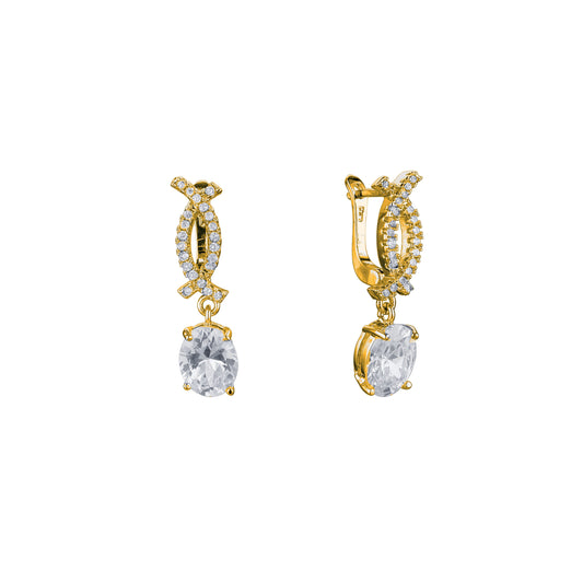 ダブルCパヴェCZソリティアCZ 14Kゴールド、18Kゴールド、ローズゴールド、ホワイトゴールドイヤリング